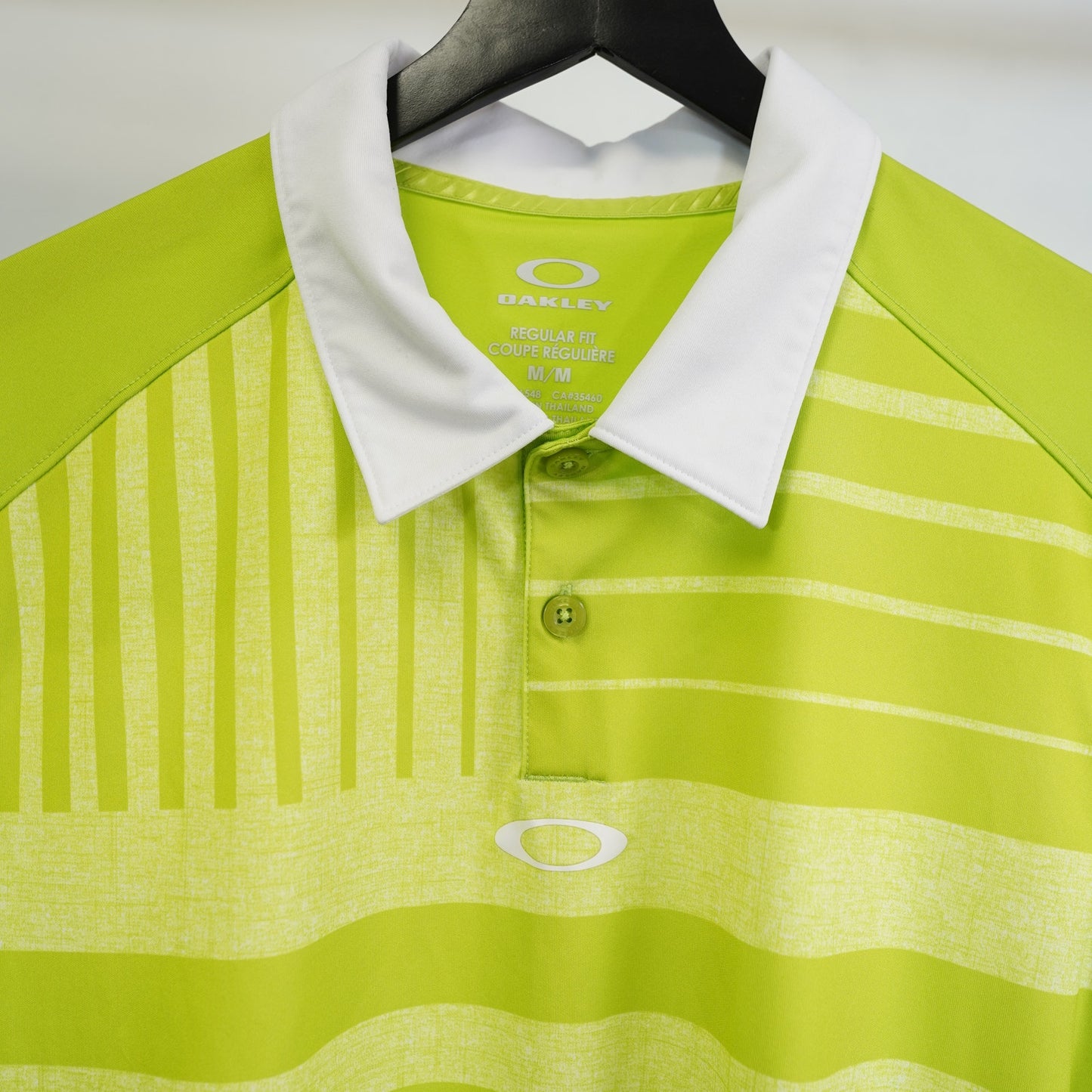 (M) Oakley Lime Green Striped Performance Golf Polo Shirt Men's M Tennis Preppy Tech