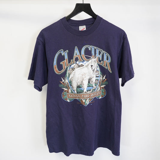 (L) Vintage Glacier National Park Wildlife Nature T-Shirt Men's L Goat 90s Blue