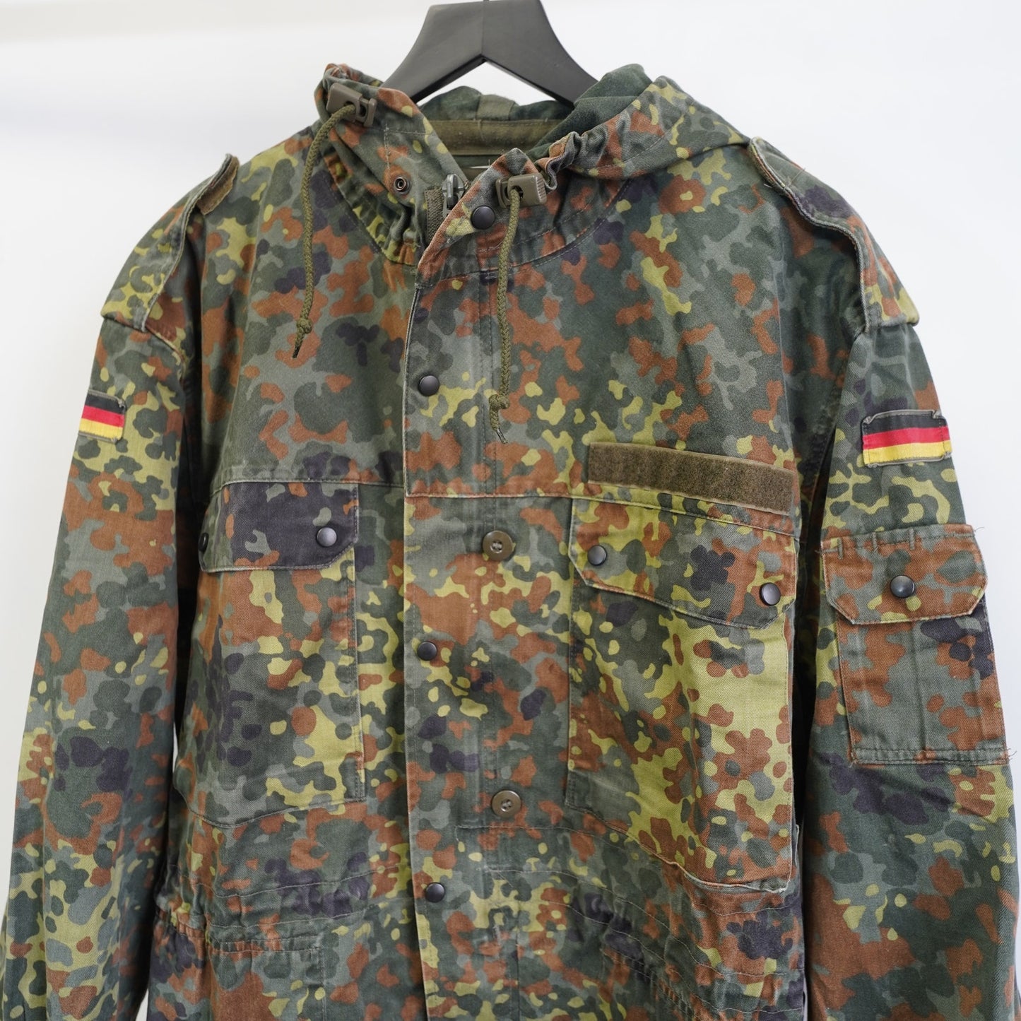Vintage German Bundeswehr Flecktarn Camo Military Parka Jacket Mens XL Tall Hood