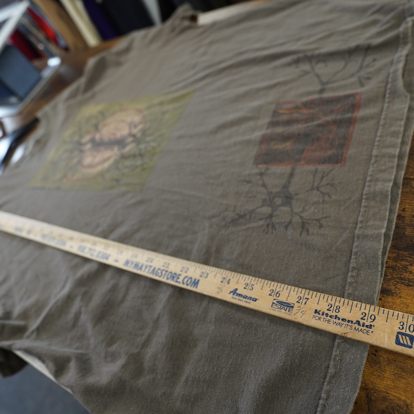 (XXL) Vintage Blue Fish Tree Of Life Graphic Art T-Shirt XXL Gray 2000s Y2K Nature