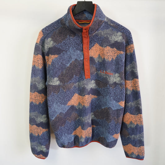 (Women's M) L.L. Bean All Over Print 1/4 Button Snap Fleece Pullover Sweater Retro
