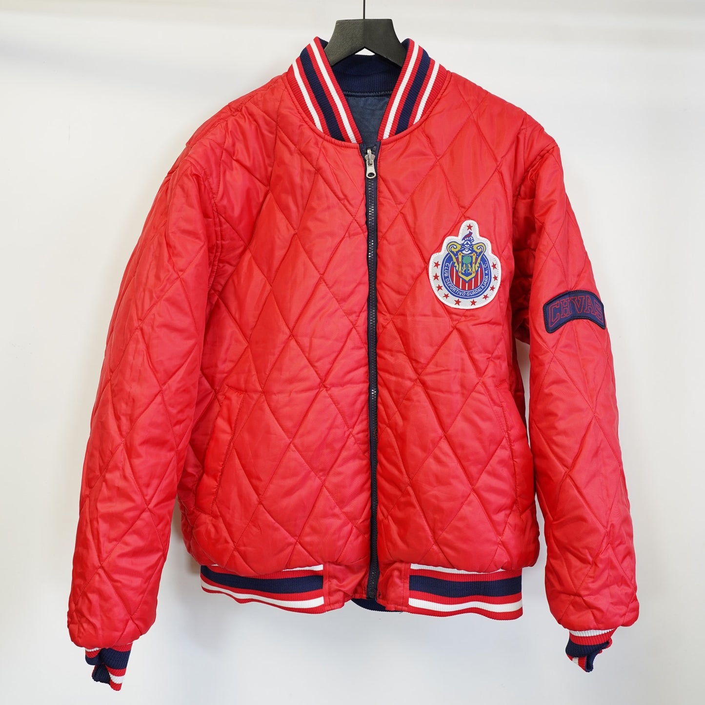 (M) Vintage Chivas De Guadalajara Soccer Futbol Navy Red M Reversible Bomber Jacket