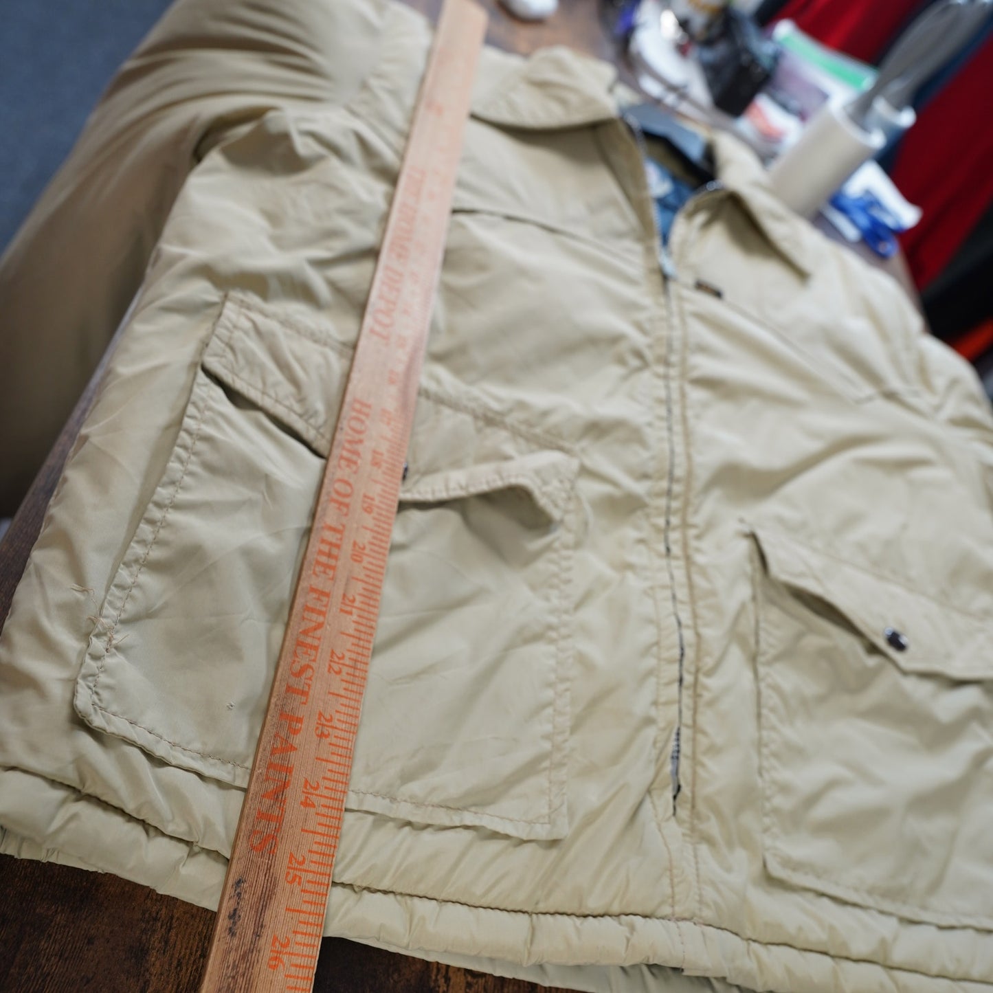 (L) Vintage Lee Storm Rider Western Down Puffer Jacket Men's L Tan Cowboy 80s Ranch