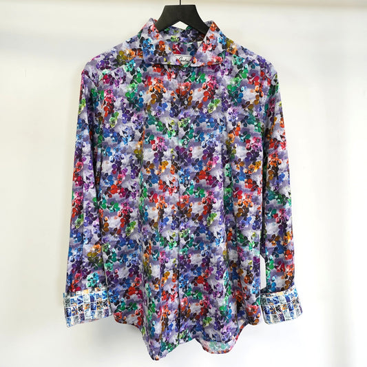 (XL) Robert Graham Pixelated Floral Print Classic Fit Button Down Shirt