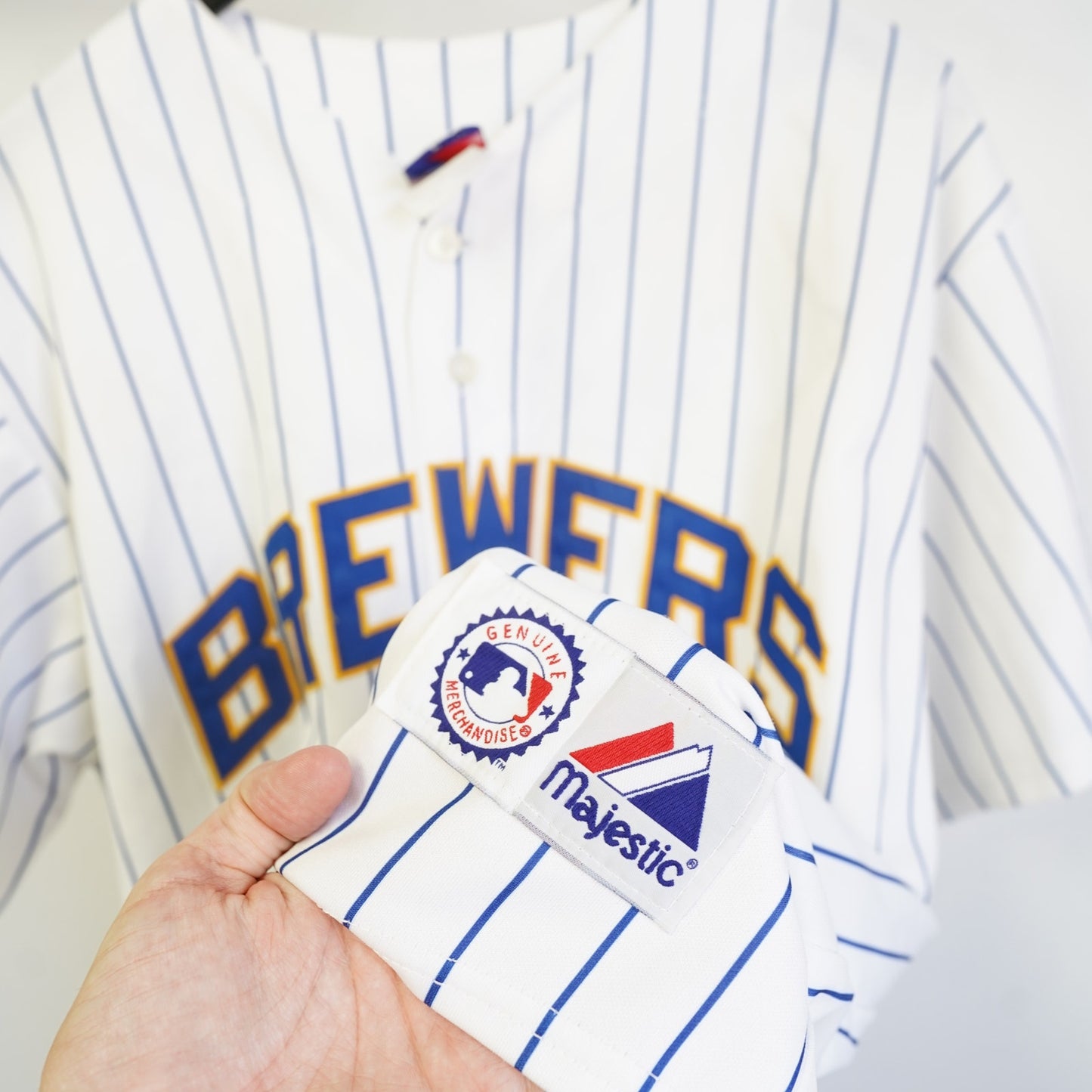 (XXL) Vintage Milwaukee Brewers Majestic Sewn Pinstripe J.J. Hardy Jersey Men's XXL