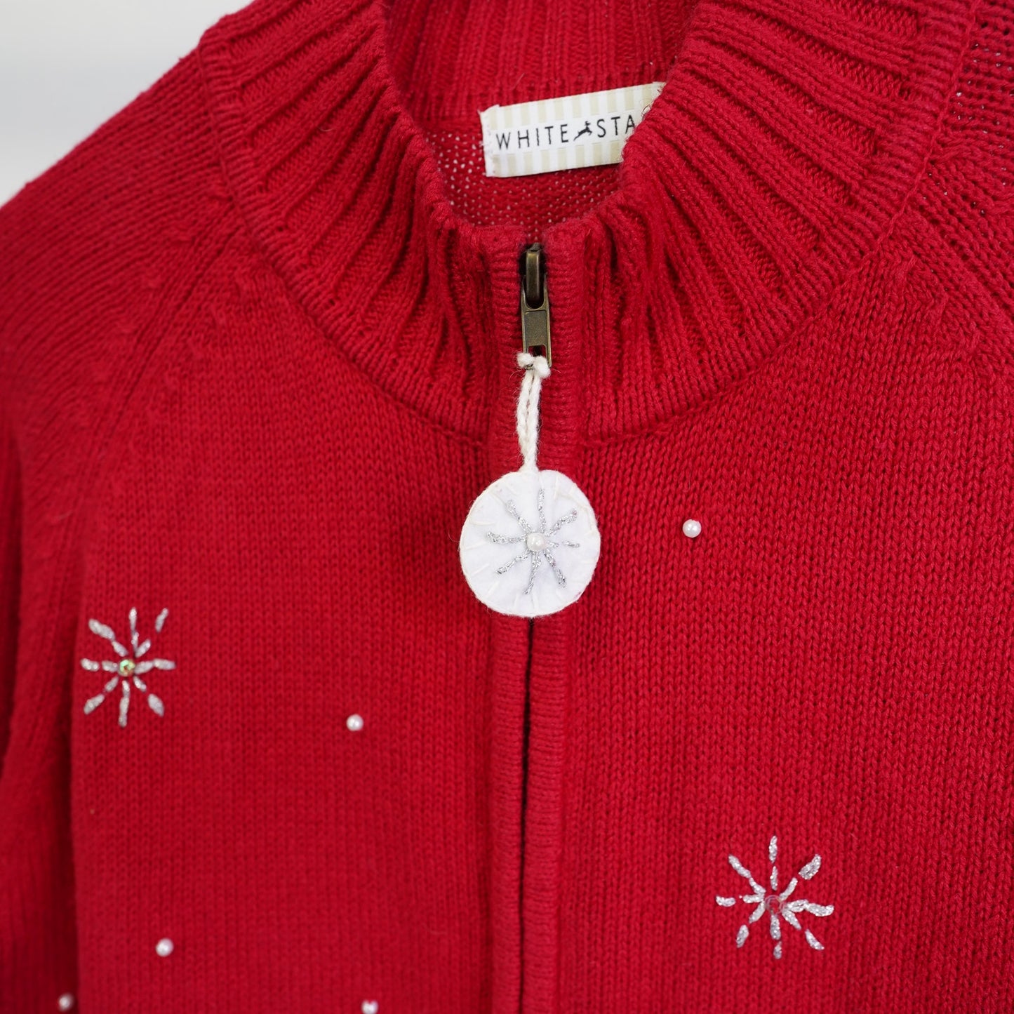 (Women's M) Vintage Christmas Holiday Sweater Full Zip Cardigan Women's M Penguins Red