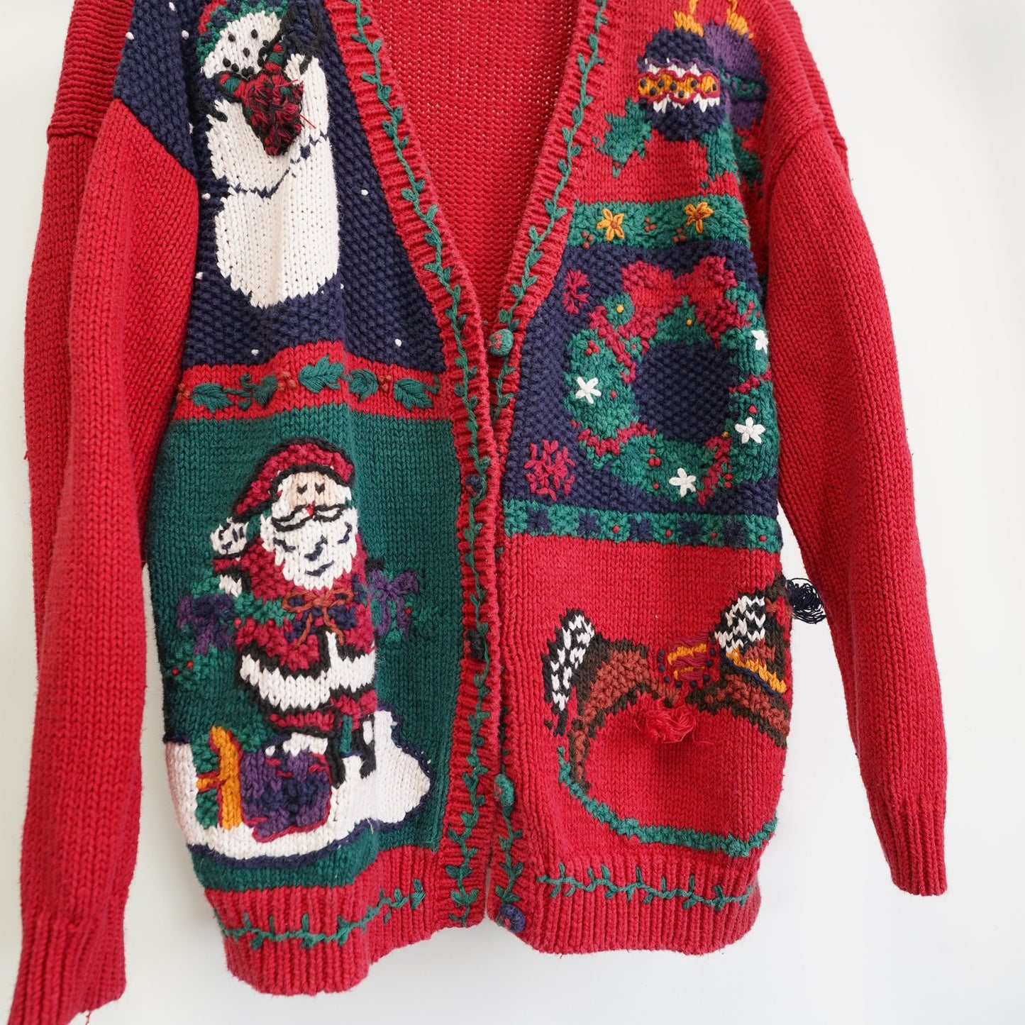 Vintage Wip Stitch Knit Holiday Christmas Sweater 90s Women's M Santa Frosty Red