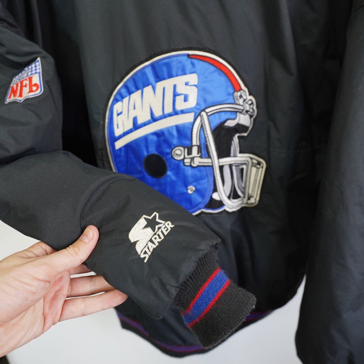 (XXL) Vintage Starter New York Giants Puffer Jacket Men's 2XL Black Blue 90s NFL Retro