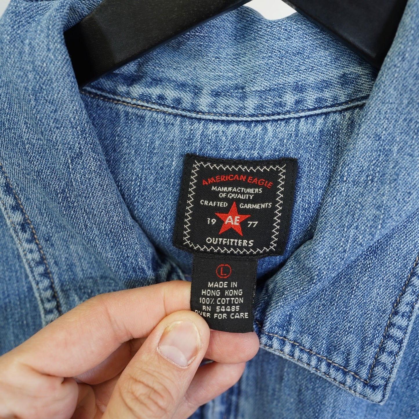 (Women's L) Vintage American Eagle Outfitters 90s Blue Denim Jacket Women's L Y2K Full Zip