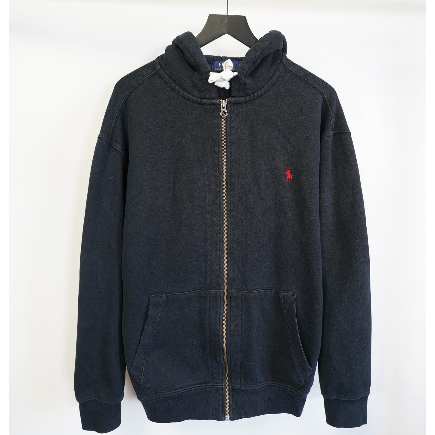 (XLT) Polo Ralph Lauren Heavy Knit Full Zip Hoodie Men's XLT Black Red Pony Preppy