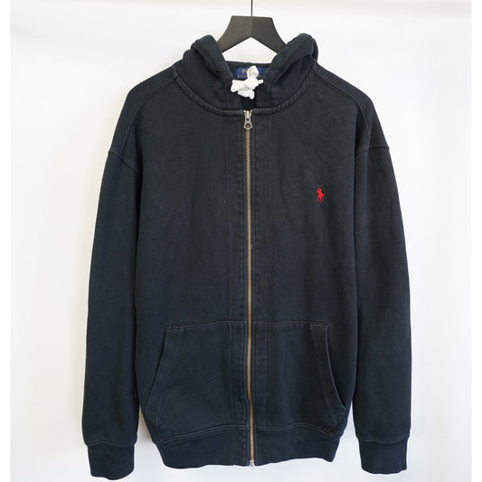 (XLT) Polo Ralph Lauren Heavy Knit Full Zip Hoodie Men's XLT Black Red Pony Preppy