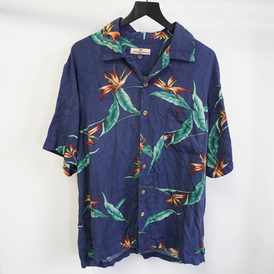 (XL) Vintage Tommy Bahama 100% Silk Hawaiian Button Up Shirt Men's XL Floral Blue
