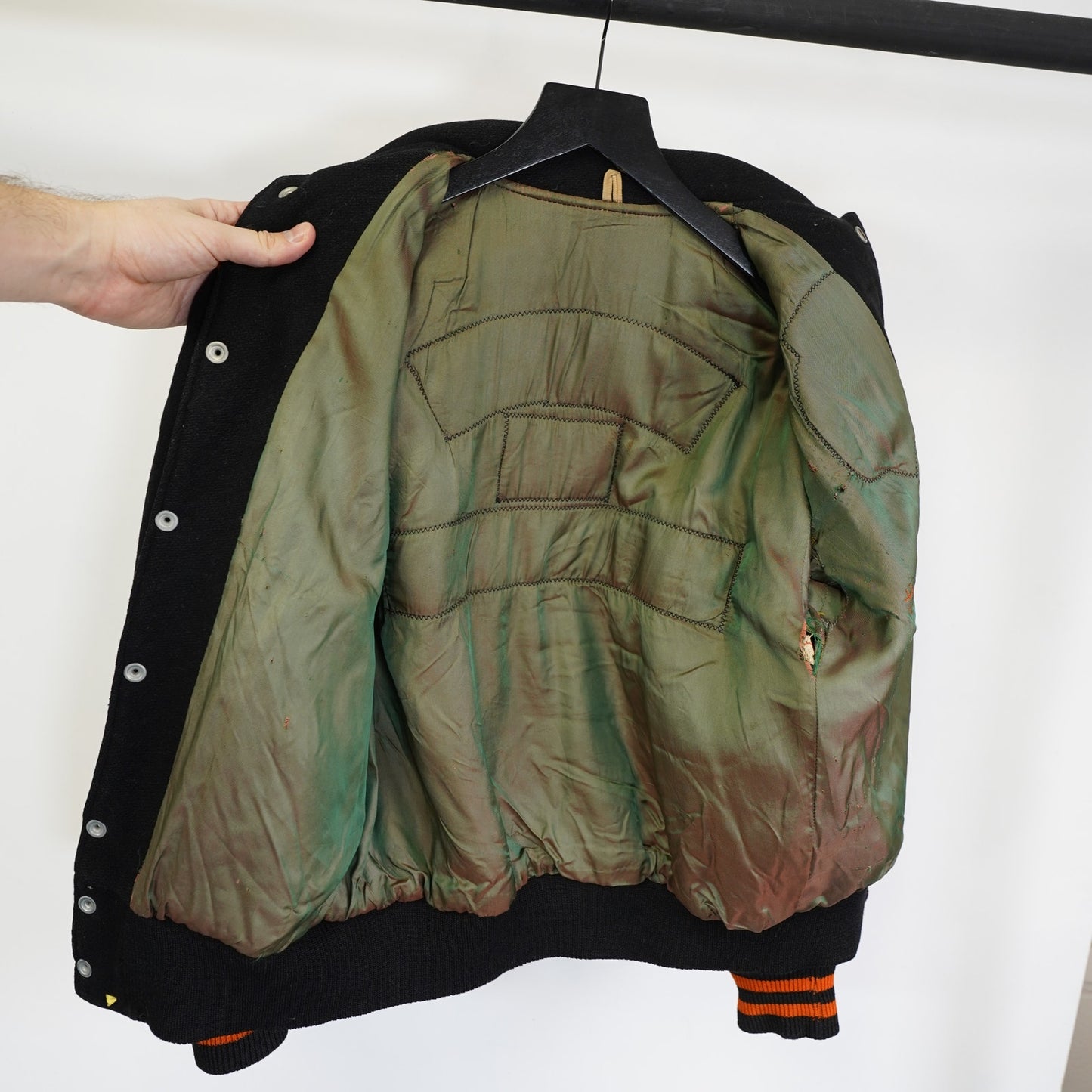 (S) True Vintage 50s Letterman Chain Stitched Varsity Jacket Sz 38-40 Men's S Black