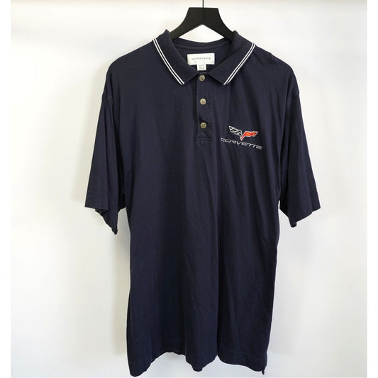 (XL) Vintage Cutter & Buck Chevy Corvette Embroidered Polo Shirt Men's XL Navy Blue
