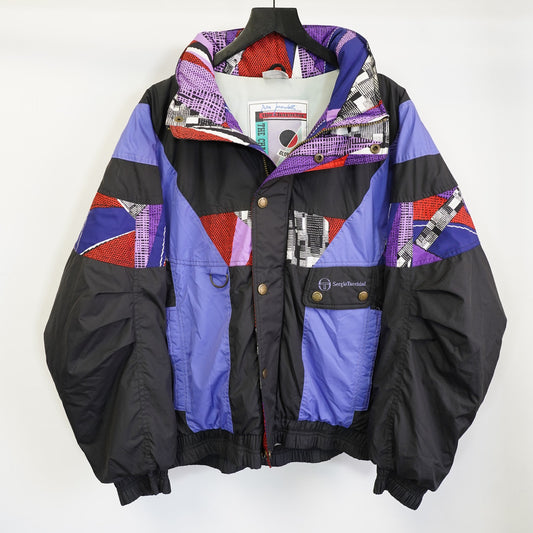(M) Vintage Sergio Tacchini 90s Mens M Italy Crazy Print White Label Ski Jacket AOP
