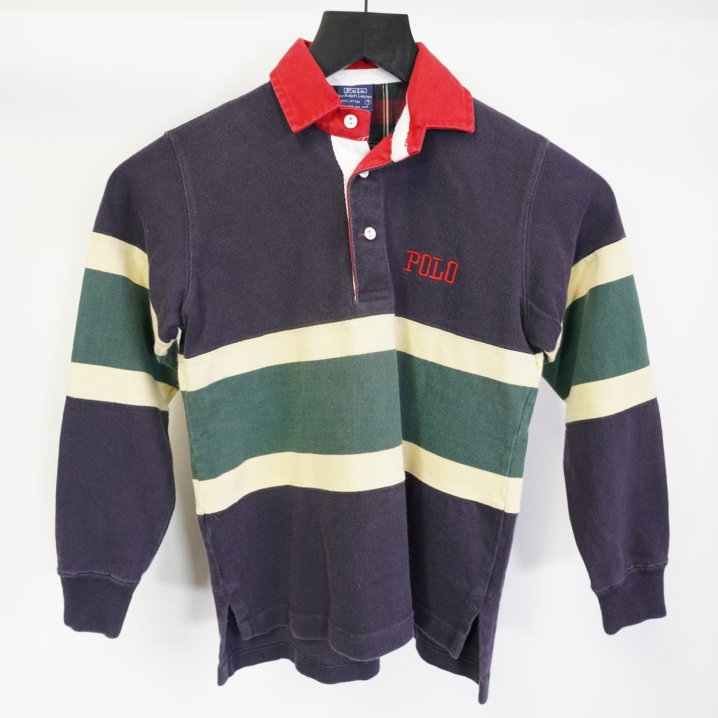 (Youth Size 7) Vintage Polo Ralph Lauren Striped Rugby Kids Embroidered 90s Retro