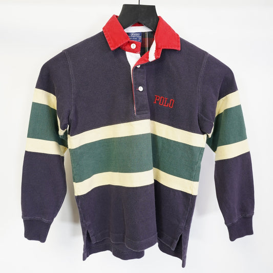(Youth Size 7) Vintage Polo Ralph Lauren Striped Rugby Kids Embroidered 90s Retro