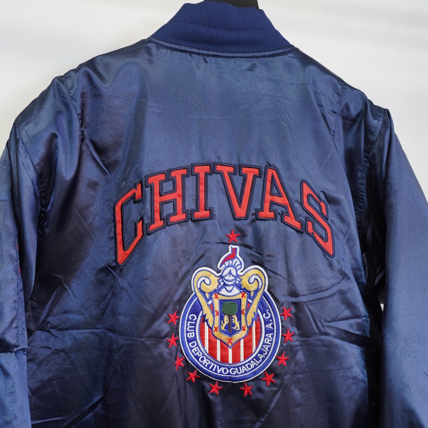 (M) Vintage Chivas De Guadalajara Soccer Futbol Navy Red M Reversible Bomber Jacket