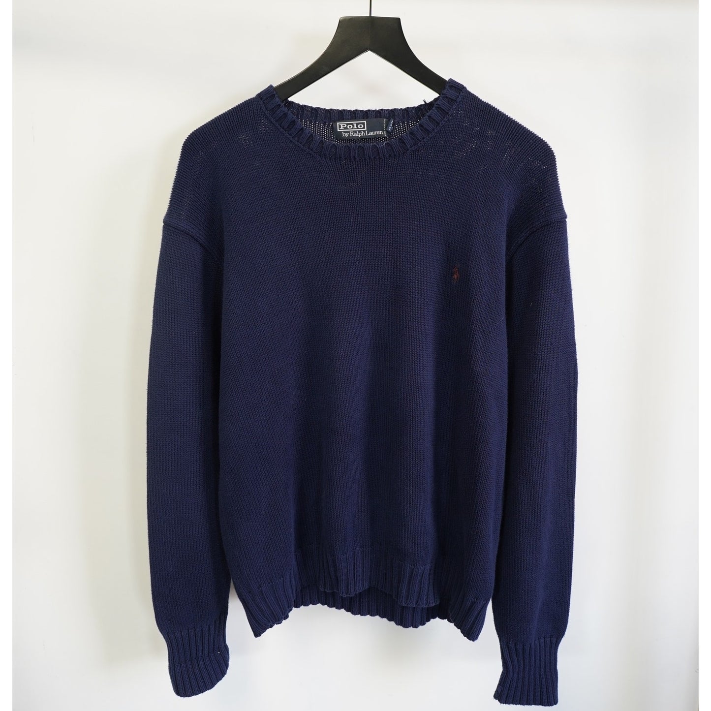(L) Vintage Polo Ralph Lauren Knit Sweater Men's L Preppy Navy Blue Maroon Pony