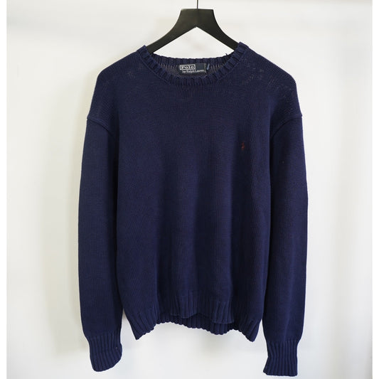 (L) Vintage Polo Ralph Lauren Knit Sweater Men's L Preppy Navy Blue Maroon Pony