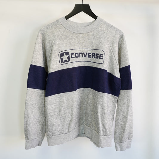 (L) Vintage 80’s Converse All Star Striped Crewneck Sweatshirt Gray
