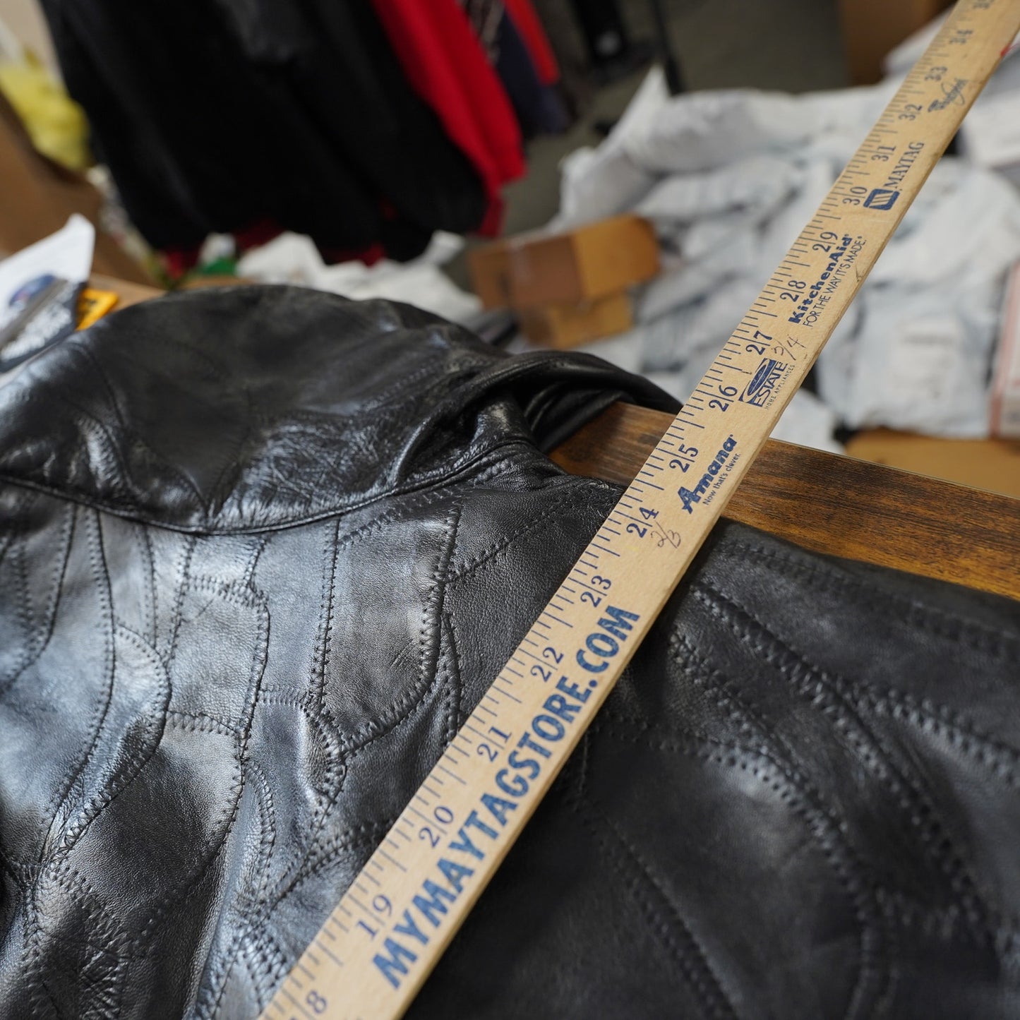 (L) Vintage Lambskin Genuine Leather Italian Mosaic Maxam Trench Coat Men's L Black