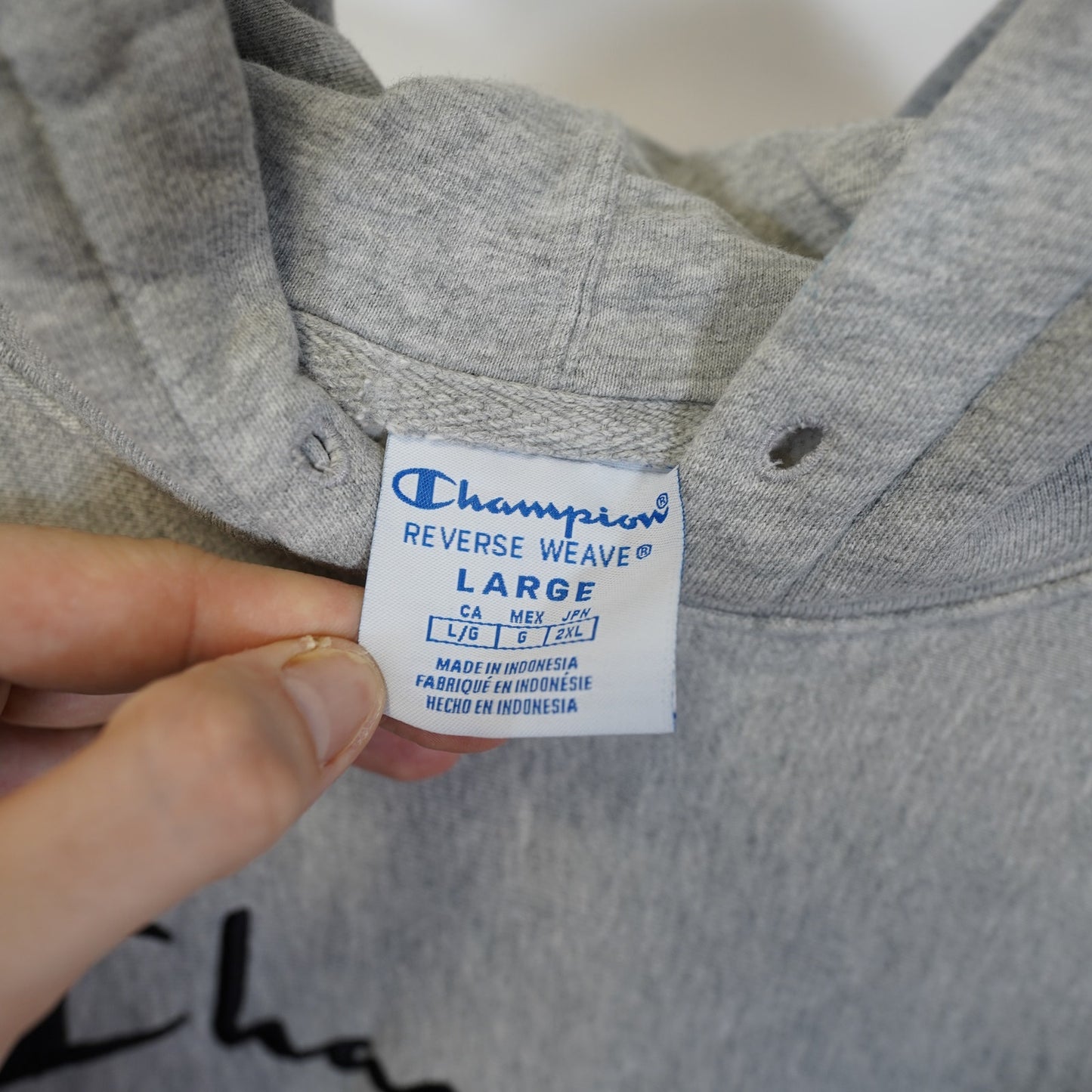 (L) Champion Reverse Weave Embroidered Spellout Hoodie Men's L Gray Sewn Stitched