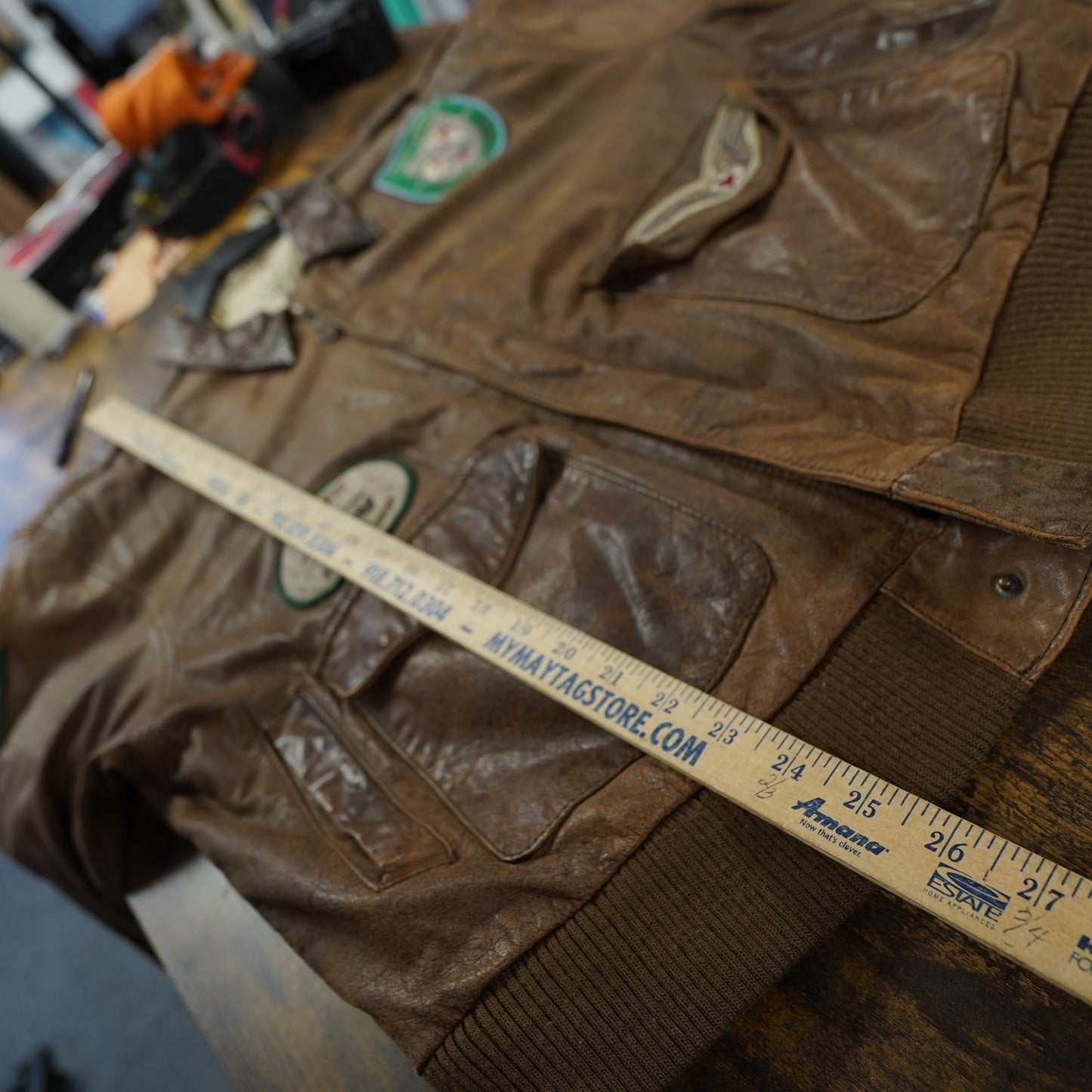 (XL) Vintage G-III Leather Aviator Bomber Pilot Flight Jacket Men's XL Brown Patches