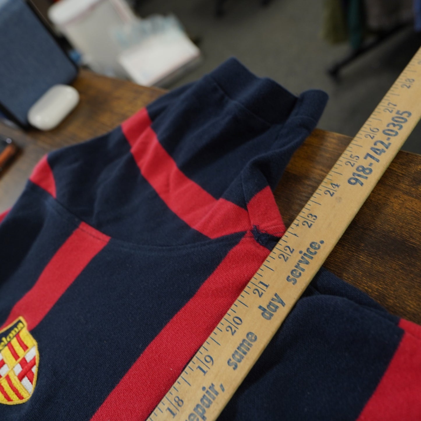 (L) Vintage FC Barcelona Embroidered Striped Polo Shirt Y2K Men's L Red Blue 2000s