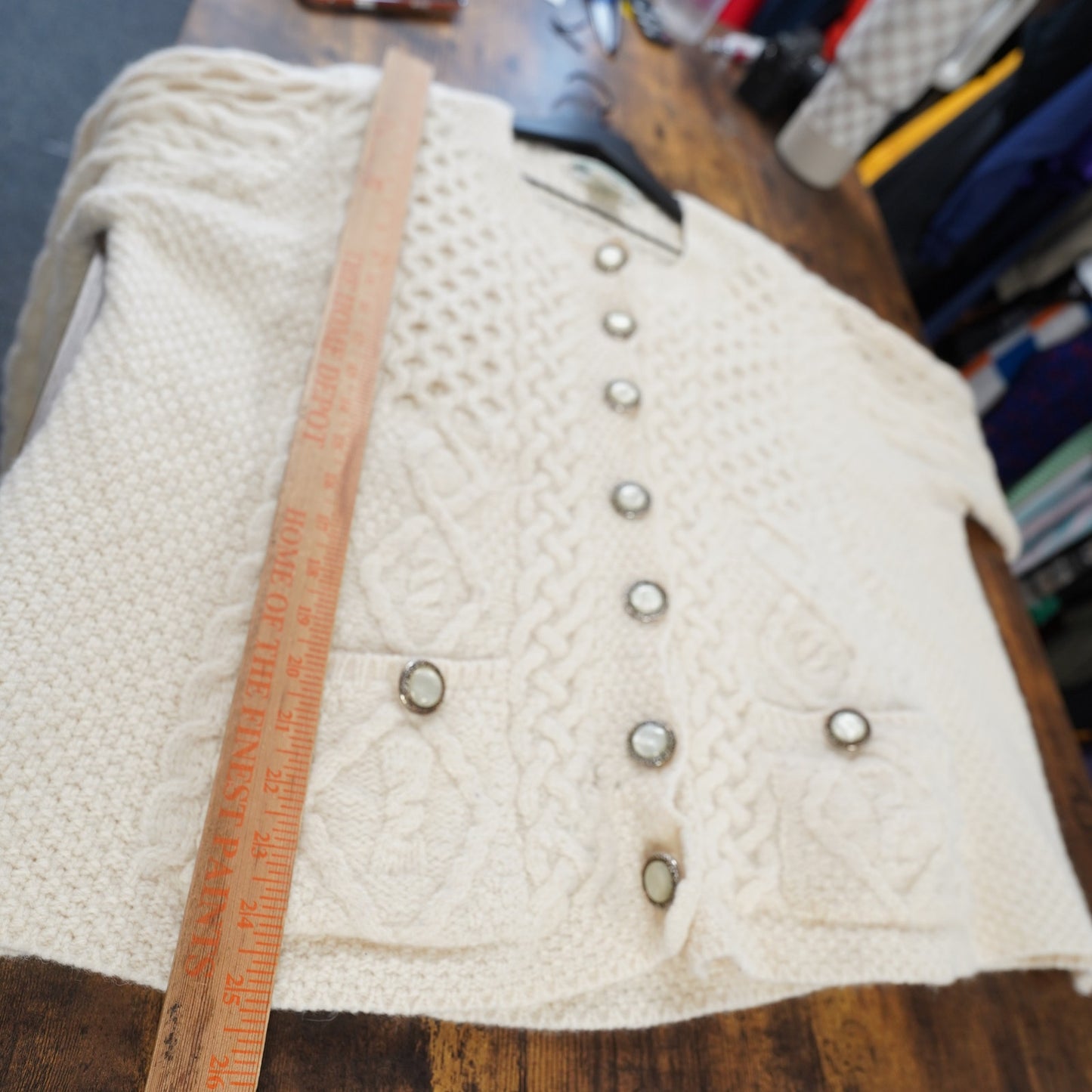 (Women's XXL) Vintage Aran Crafts Cardigan Sweater Cream Wool Fisherman Ireland Women's XXL