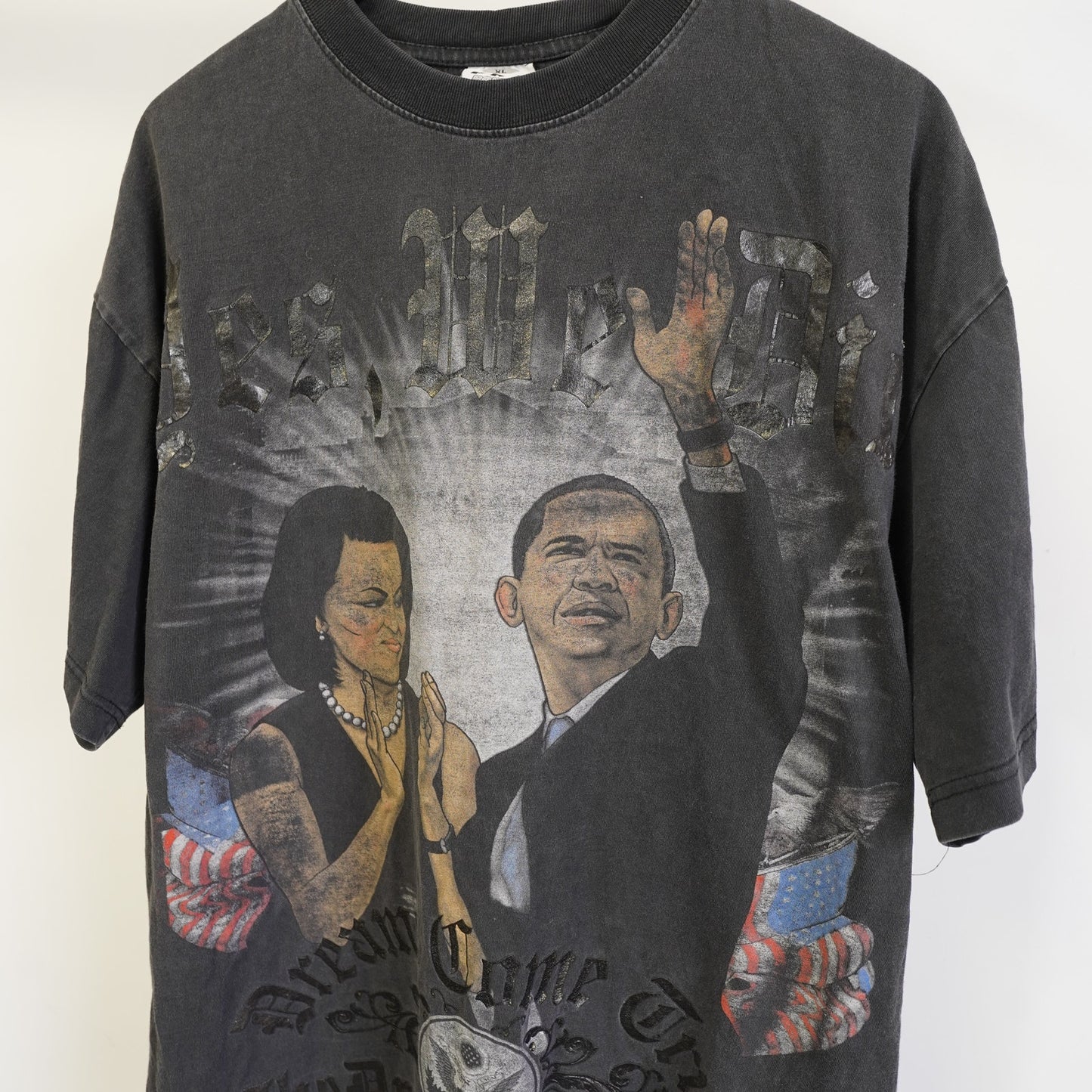 (XL) Vintage Barrack Obama Y2K Presidential Rap T-Shirt Mens XL Black History Hip Hop