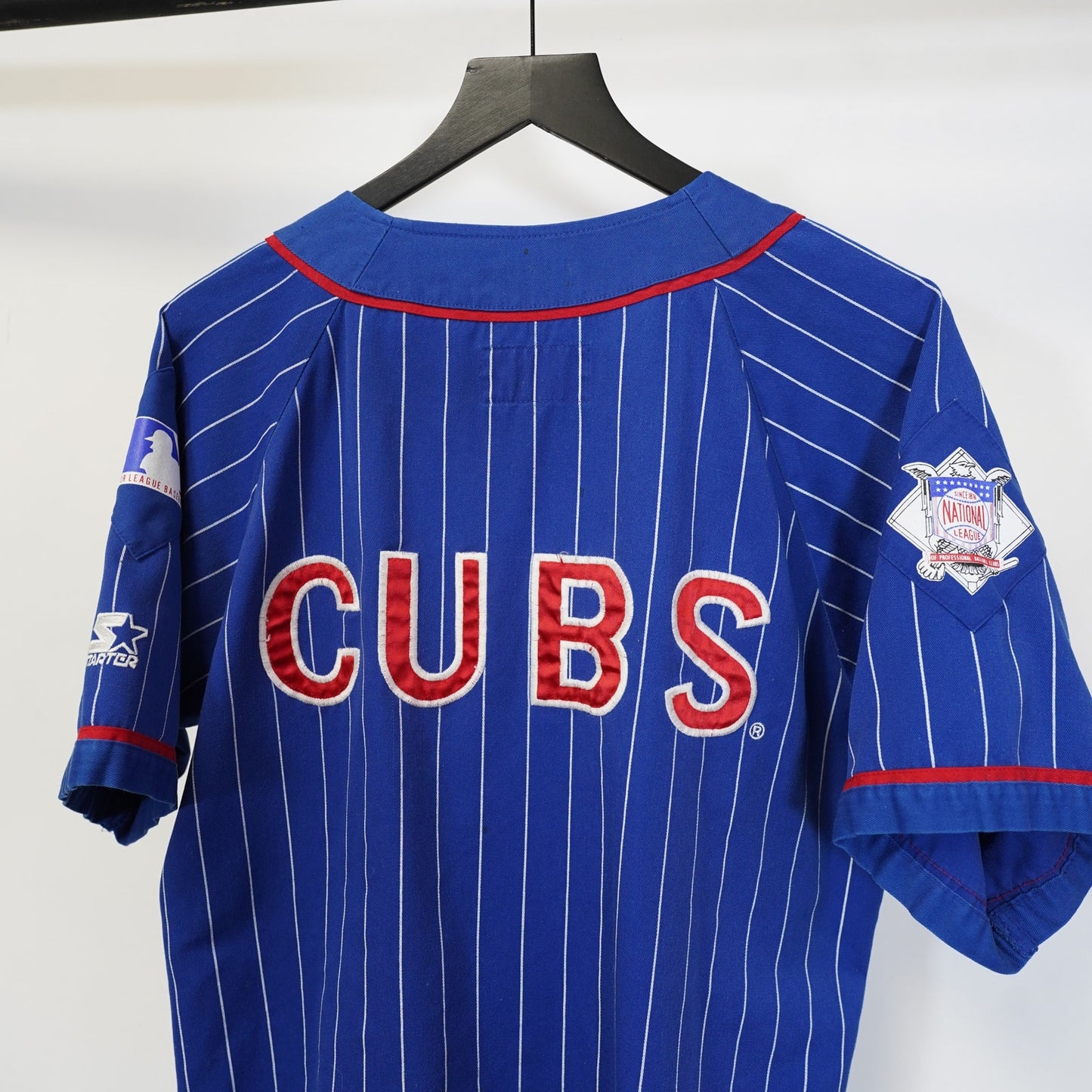 (L) Vintage Starter Pinstripe Chicago Cubs Embroidered Baseball Jersey Men's L Blue