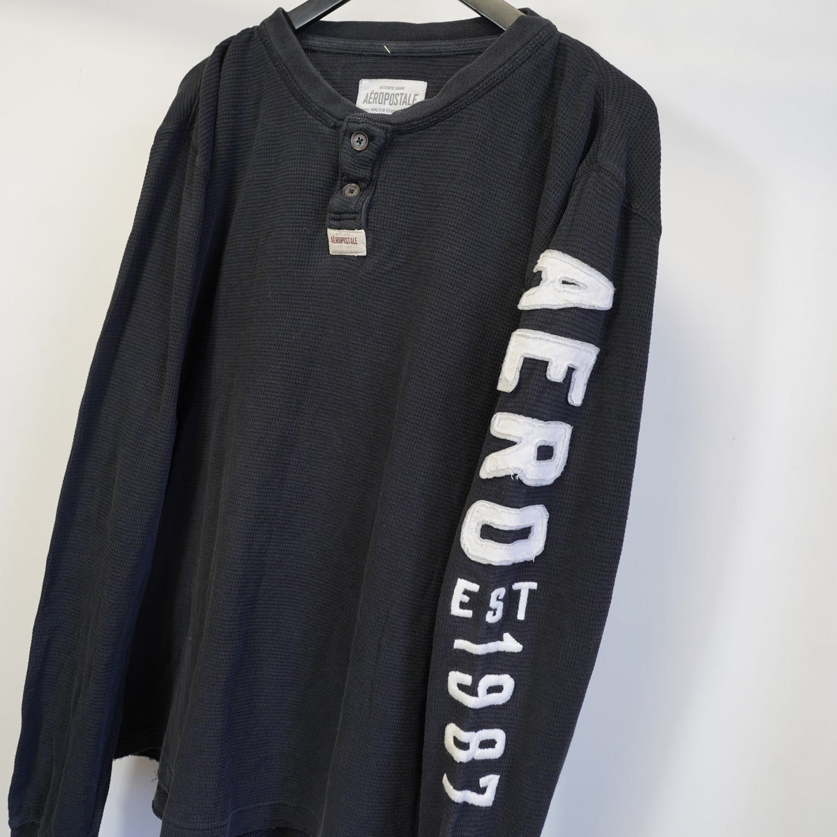 (3XL) Vintage Aeropostale Y2K Sewn Long Sleeve Henley T-Shirt Men's 3XL Black 2000s