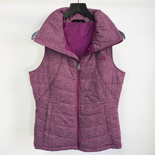 (Women's M) The North Face Pseudio Puffer Vest Heather Dark Berry Stripe Size M Pink