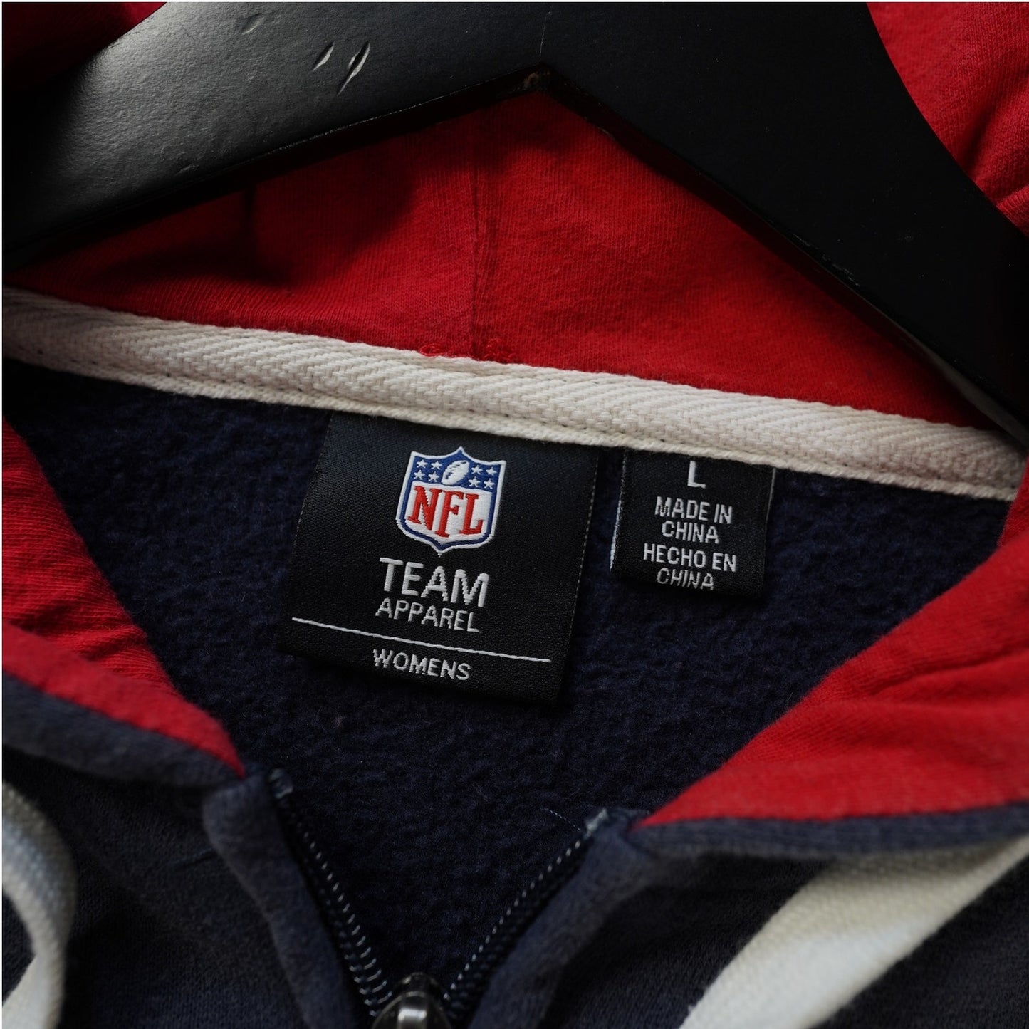 (Women's L) Houston Texans Embroidered Team NFL Hoodie Navy Blue Red Football