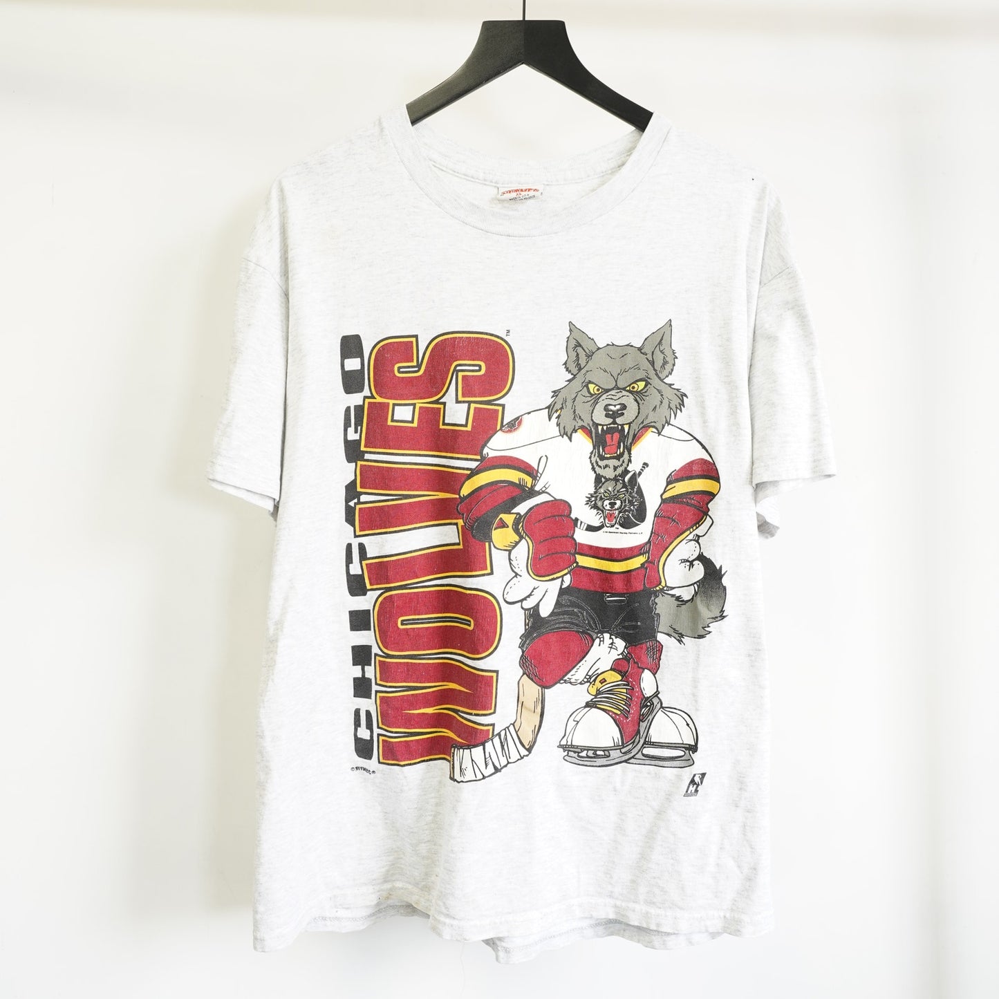 (XL) Vintage Chicago Wolves Nutmeg Mills All Over Print Hockey T-Shirt Men's XL Gray