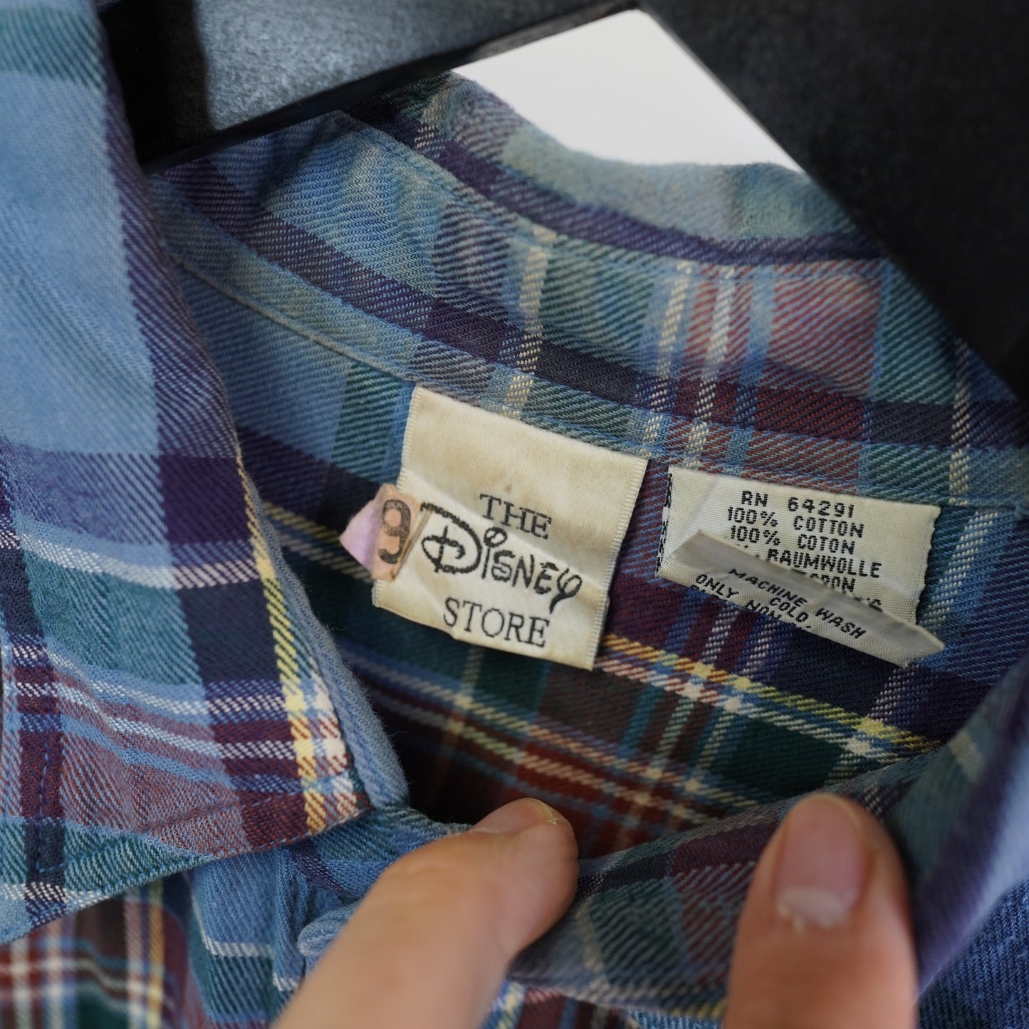 (XL) Vintage Mickey Mouse Disney Flannel Button Up Shirt Men's XL Sewn Blue Plaid