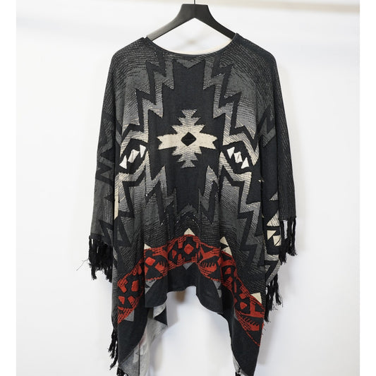 (One Size) Double D Ranch Southwestern Aztec Poncho Serape Women's OS Black Red Cowgirl