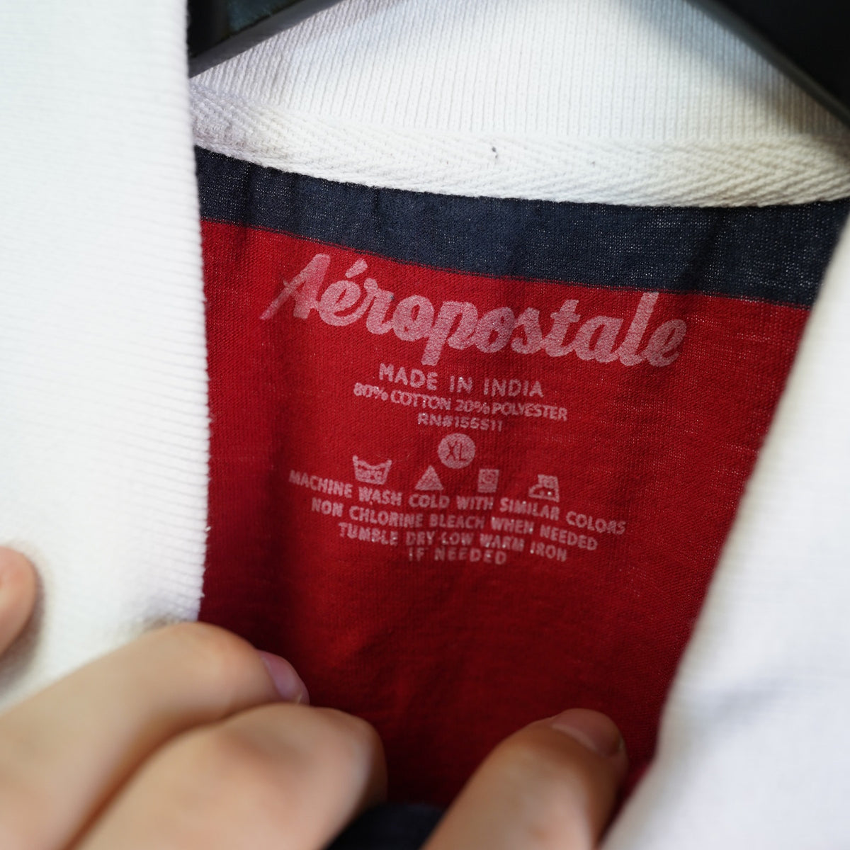 (L) Aeropostale Y2K Embroidered Striped Polo Shirt Men's L Red Blue Stripe Sewn 2000