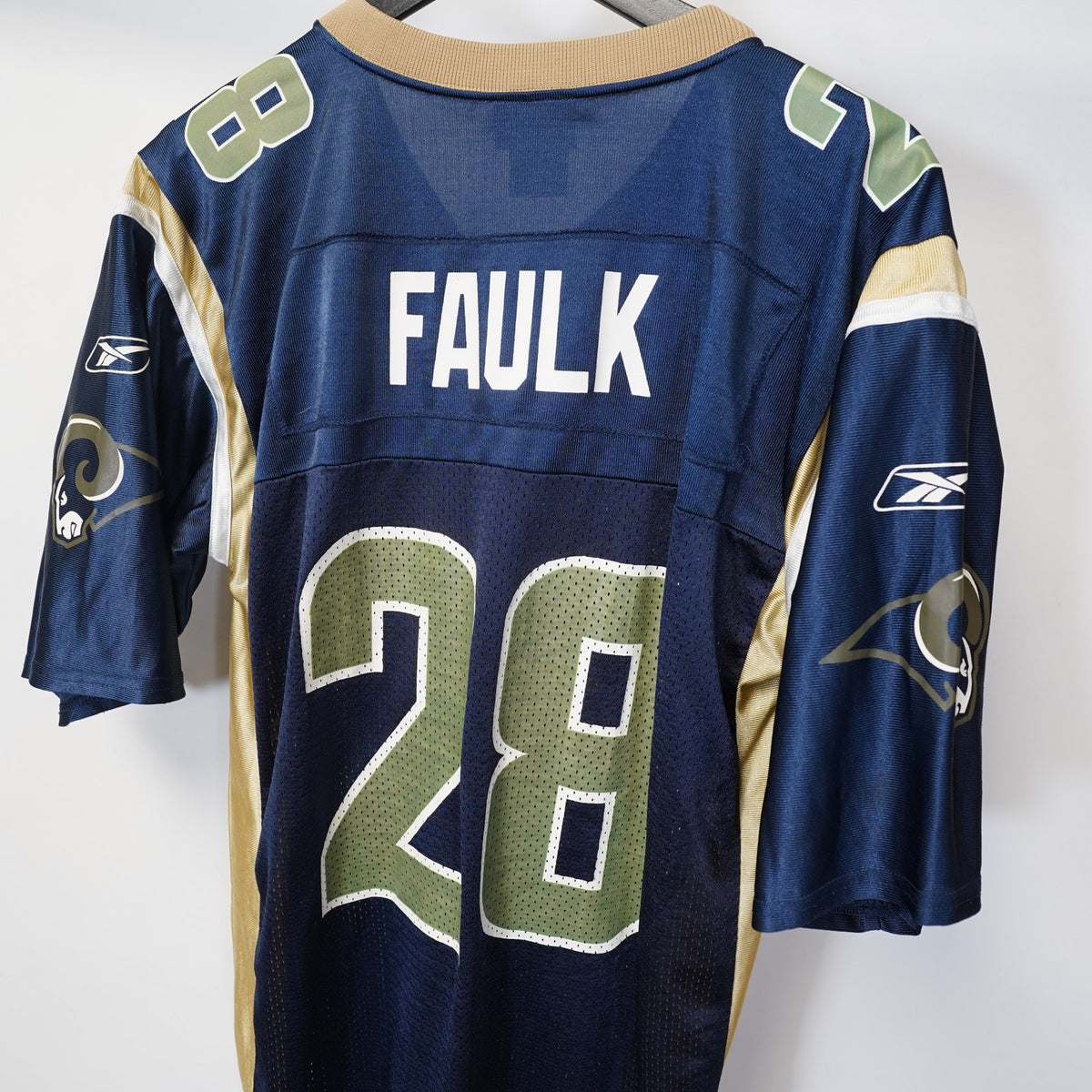 (L) Marshall Faulk Vintage St. Louis Rams Reebok Football Jersey Men's L Blue Gold