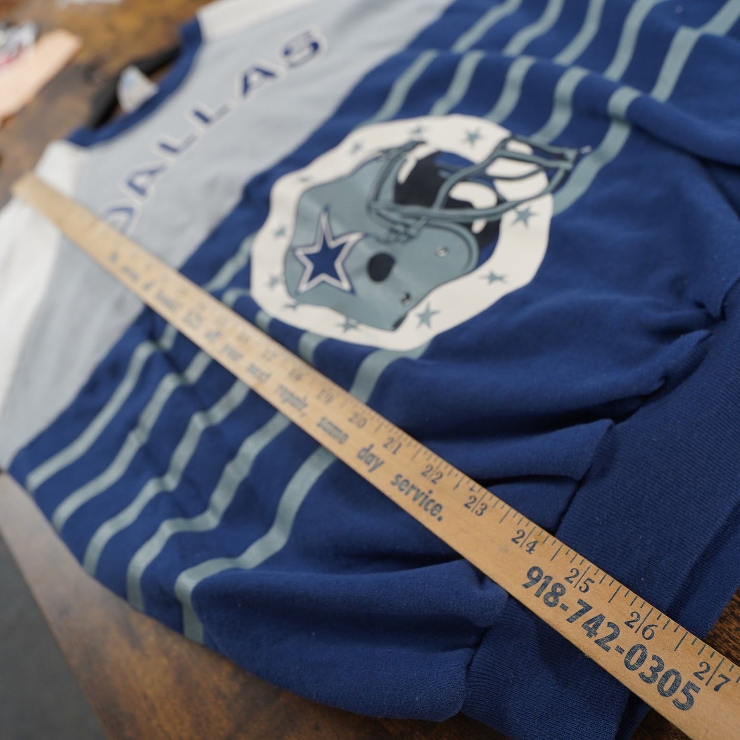 (L) Vintage Dallas Cowboys 1980s All Over Print Sweatshirt Men's L-XL Blue Retro NFL