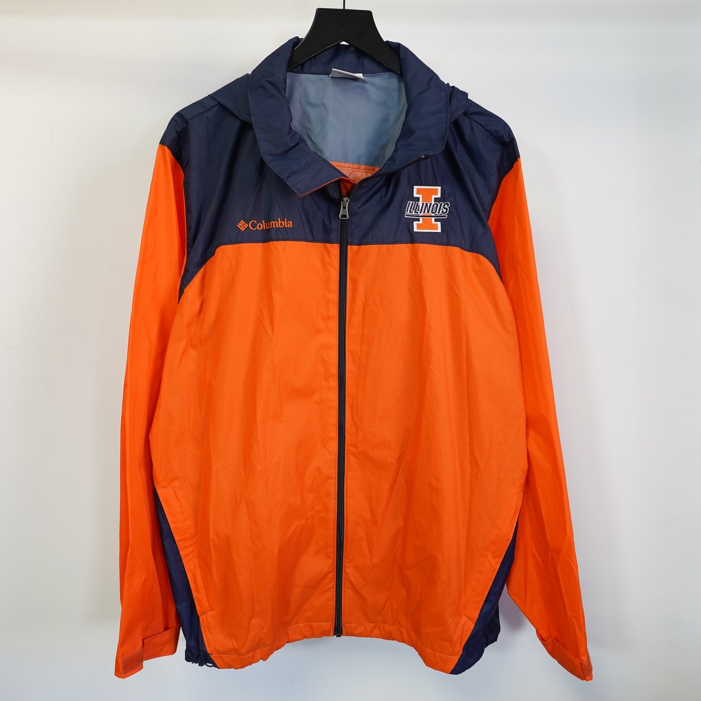 (L) Illionis Illini Columbia Windbreaker Rain Jacket Men's L Orange Blue Full Zip