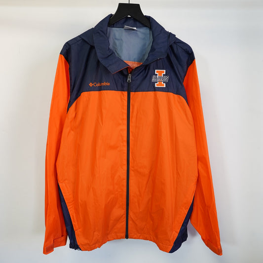(L) Illionis Illini Columbia Windbreaker Rain Jacket Men's L Orange Blue Full Zip