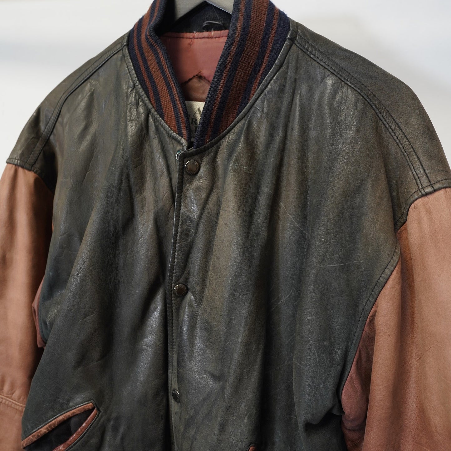 (L) Vintage Ash Creek Trading Leather Varsity Jacket Black & Brown Men's L 80s-90s