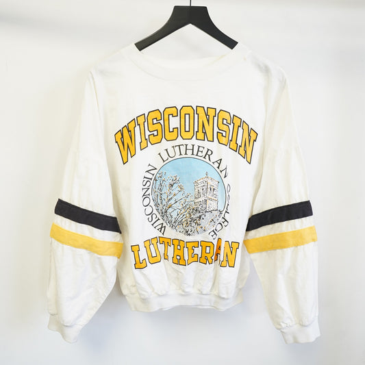 (M) Vintage Wisconsin Lutheran College 90s Sweatshirt Unisex M White Retro Yellow