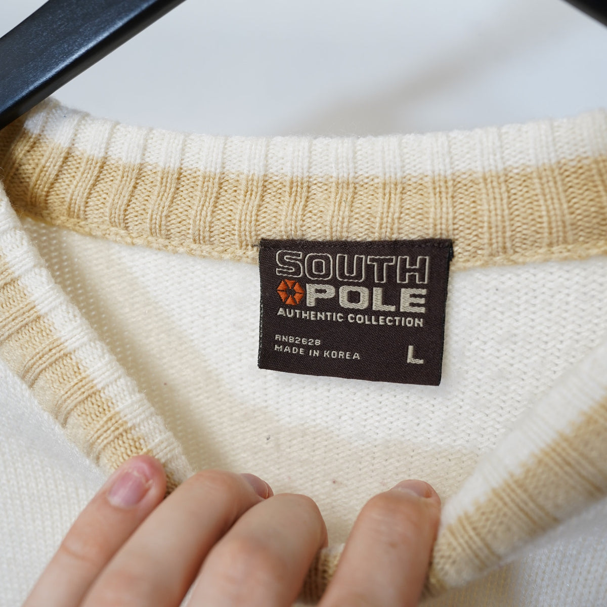 (L) Vintage Southpole Y2K Sewn Knit Sweater Men's L Streetwear 2000s White Tan