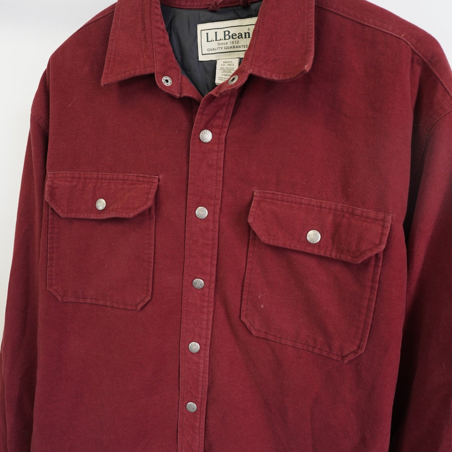 (L) L.L. Bean Chamois Cloth Chore Jacket Men's L Button Up Maroon Insulated Utility