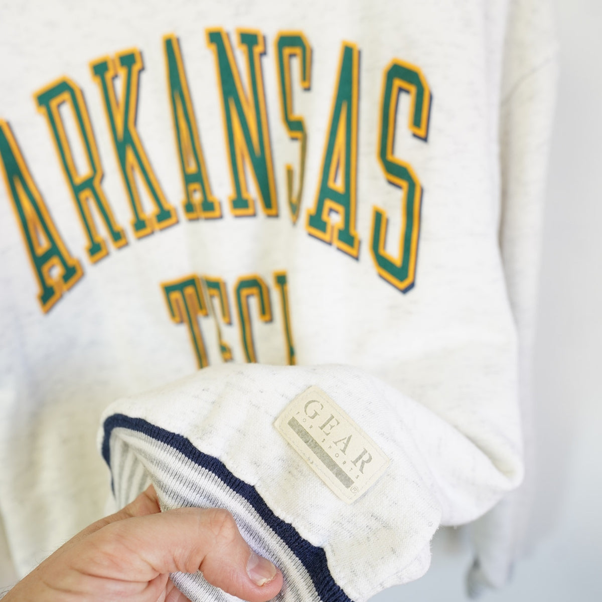 (M) Vintage Arkansas Tech 90s Sweatshirt Men's M Heather Gray White Arch Pullover