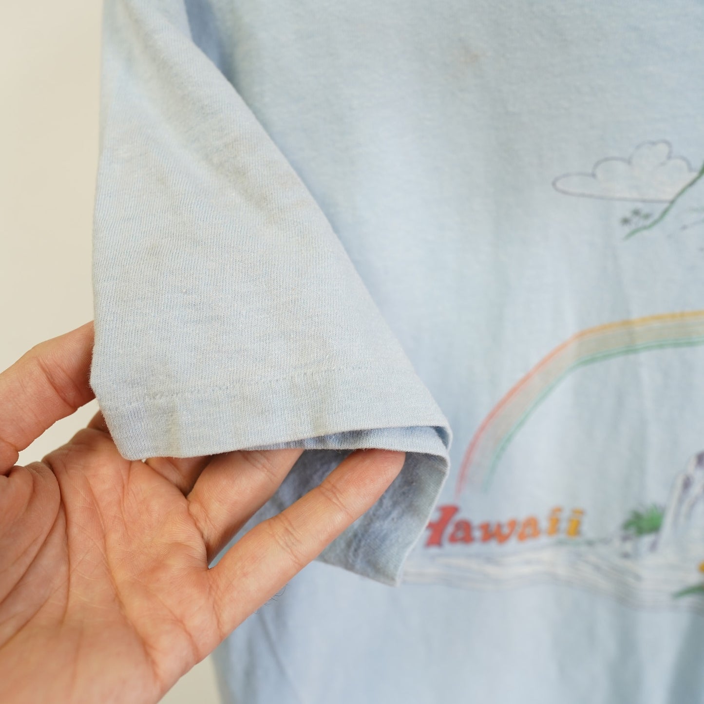(M) True Vintage Hawaiian Nature T-Shirt 70s Single Stitch Men's M Blue Hanes