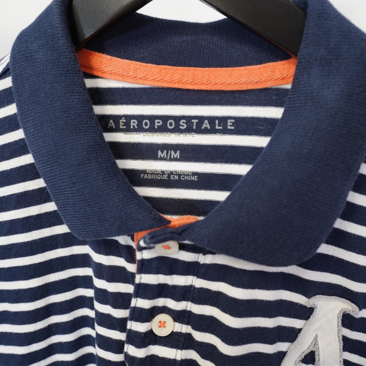 (M) Aeropostale Embroidered Striped Polo Shirt Y2K Men's M Blue White 2000s Preppy